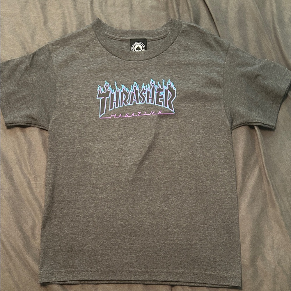 Thrasher Kids Charcoal Tee with Blue and Purple Logo
